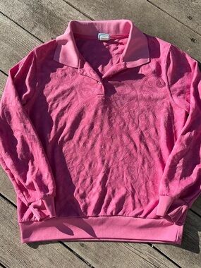 Comfort Corner hot pink textured pullover collared blouse